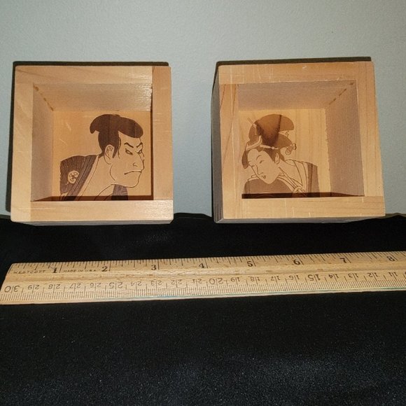 Vintage Wooden Japanese Masu Sake Cups (set of two) Kotobuki - Picture 2 of 9